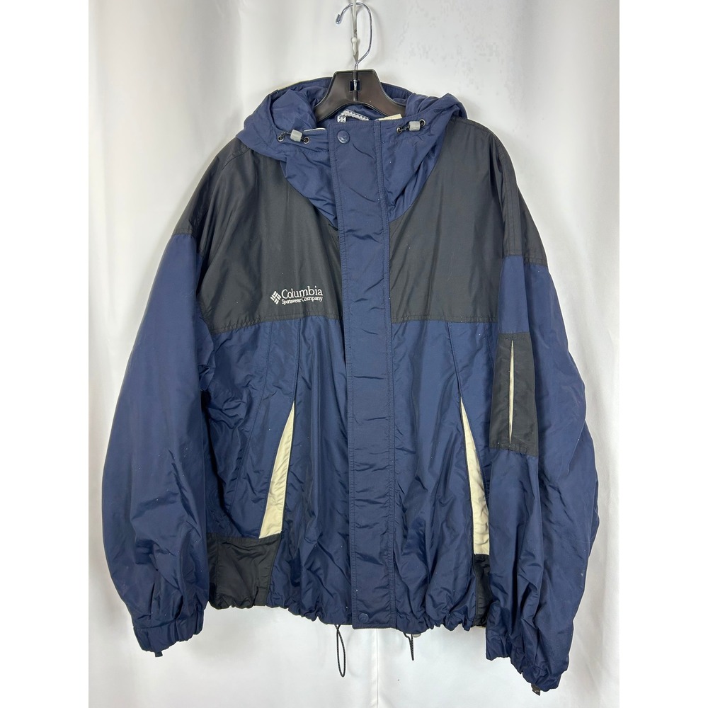 Vintage 90s Columbia Sportswear Colorblock Hooded Windbreaker Jacket Navy XL